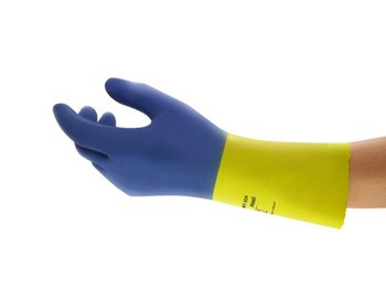 Ansell Chemi-Pro 224 Azul/Amarillo 9 Látex/Neopreno No compatible Guantes resistentes a productos químicos - Longitud 13 pulg. - 076490-92245