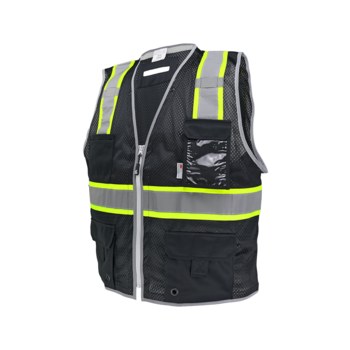 Global Glove FrogWear HV Chaleco de topógrafo de alta visibilidad GLO-067K-LG - tamaño Grande - Malla Poliéster - Negro y Alta visibilidad Amarillo/verde/Green - glo-067k lg