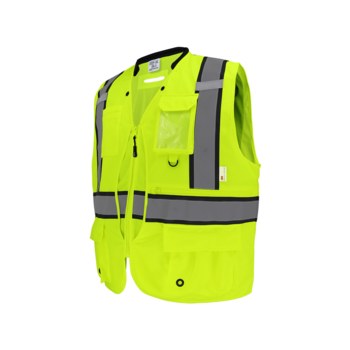 Global Glove FrogWear HV Chaleco de topógrafo de alta visibilidad GLO-088-LG - tamaño Grande - Poliéster sólido y de malla - Amarillo/verde y negro de alta visibilidad - ANSI clase 2, tipo R - glo-088 lg