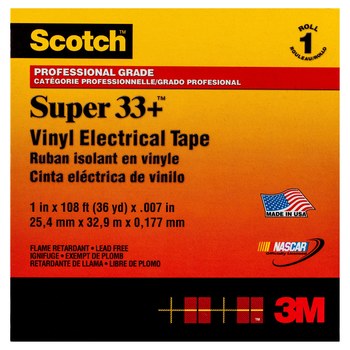 3M Scotch Super 33+ 33+-1X36YD-1 Negro Cinta aislante - 1 pulg. x 36 yd - Grosor 7 mil - 08949