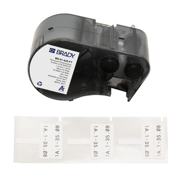 Brady WorkHorse M5-01-425-FT Etiquetas adhesivas con bandera para cable y alambre - 1.181 pulg. x 1.575 pulg. - Polipropileno - Negro sobre blanco - B-425A