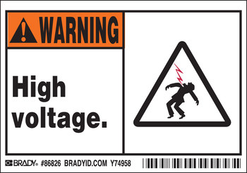Imágen de Brady Negro/Naranja sobre blanco Rectángulo Laminado Poliéster 86826 Etiqueta de advertencia de alto voltaje (Imagen principal del producto)