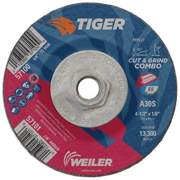 Weiler Tiger Disco de corte y esmerilado 57100 - 4-1/2 pulg - Óxido de aluminio - 24 - R