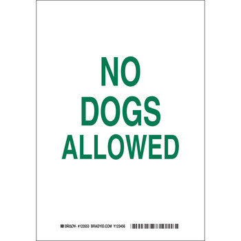 Imágen de Brady B-302 Poliéster Rectángulo Blanco Inglés Cartel de restricción de mascotas 123553 (Imagen principal del producto)