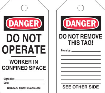 Imágen de Brady Negro/Rojo sobre blanco Autolaminados Poliéster Trabajador en espacio confinado 50290 Etiqueta para espacio restringido (Imagen principal del producto)