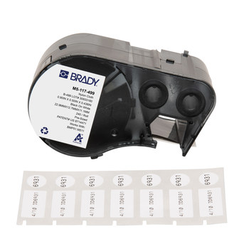 Brady M5-117-499 Etiquetas adhesivas multiuso agresivas - 0.9 pulg. x 0.5 pulg. - Nailon - Negro sobre blanco - B-499