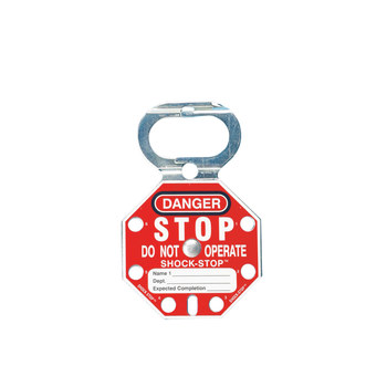 Imágen de Brady Shock-Stop Blanco sobre rojo Recubierto de vinilo Acero Broche de bloqueo/etiquetado (Imagen principal del producto)