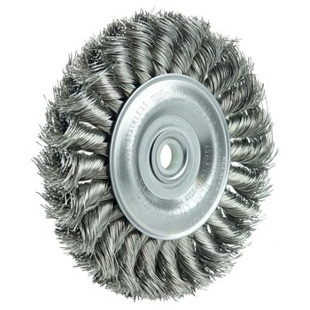Weiler 08294 Wheel Brush - 4 in Dia - Knotted - Standard Twist Stainless Steel Bristle