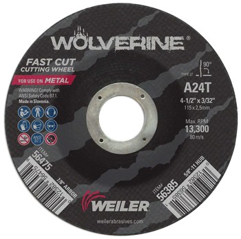 Weiler Wolverine Rueda de corte 56475 - Tipo 27 - rueda de centro hundido - 4-1/2 pulg - Óxido de aluminio - 24 - T