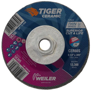 Weiler Tiger Ceramic Rueda de corte 58306 - Tipo 27 (centro hundido) - 4 1/2 pulg. - Cerámico - 60