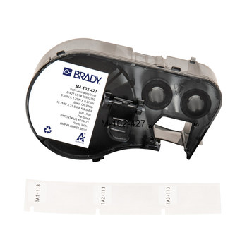 Brady M4-102-427 Etiquetas envolventes autolaminables - 0.5 pulg. x 1.25 pulg. - Vinilo - Negro sobre blanco, transparente - B-427