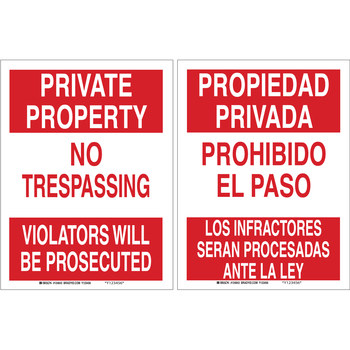 Imágen de Brady B-401 Poliesterino de alto impacto Rectángulo Rojo Inglés/Español Cartel/anuncio de no traspasar 124644 (Imagen principal del producto)