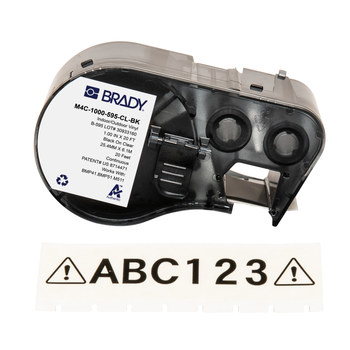 Brady M4C-1000-595-CL-BK Etiquetas para todo tipo de clima - 1 pulg. x 20 pies - Vinilo - Negro sobre transparente - B-595