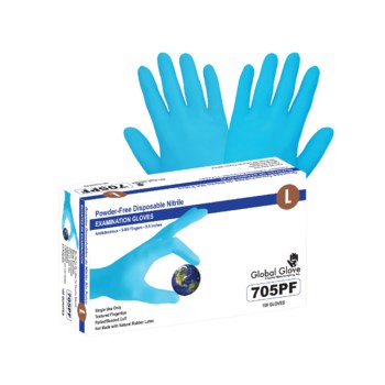 Global Glove 705PF Azul Extrapequeño Nitrilo Guantes desechables - Grado Alimento, Industrial - acabado Áspero - Longitud 9 pulg. - 705pf xs