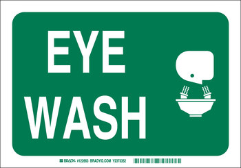 Imágen de Brady B-120 Poliéster reforzado con fibra de vidrio Rectángulo Verde Cartel de lavado de ojos y ducha 122733 (Imagen principal del producto)