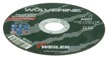 Weiler Wolverine Rueda de corte 56103 - Tipo 1 - Rueda recta - 4-1/2 pulg - Óxido de aluminio - 60 - T