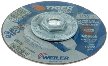 Weiler Tiger inox Rueda de rueda de corte 58109 - Tipo 27 - rueda de centro hundido - 4-1/2 pulg - 60 - S