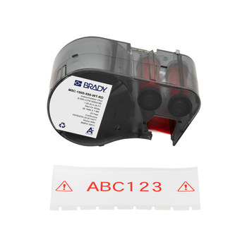 Brady M5C-1500-595-WT-RD Etiquetas para todo tipo de clima - 1.5 pulg. x 25 pies - Vinilo - Rojo sobre blanco - B-595