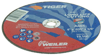Weiler Tiger Rueda de corte 57070 - Tipo 1 (recto) - 4 pulg. - Óxido de aluminio - 60 - T
