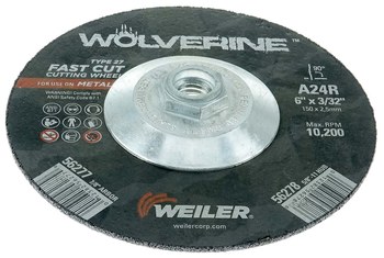 Weiler Wolverine Rueda de corte 56278 - Tipo 27 - rueda de centro hundido - 6 pulg. - Óxido de aluminio - 24 - R