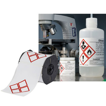 Brady B30-260-7569-CLP4A Rollo precortado de etiquetas para impresora de transferencia térmica GHS - 3 pulg. x 2 pulg. - Vinilo - Rojo sobre blanco - B-7569