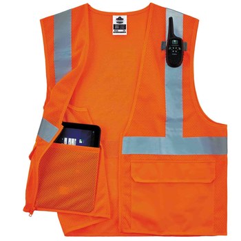 Ergodyne Glowear 8220Z Chaleco de alta visibilidad 21113 - tamaño Pequeño/Mediano - Poliéster - Naranja de alta visibilidad - ANSI clase 2
