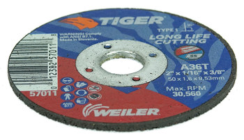Weiler Tiger Rueda de corte 57011 - Tipo 1 (recto) - 2 pulg. - Óxido de aluminio - 36 - T