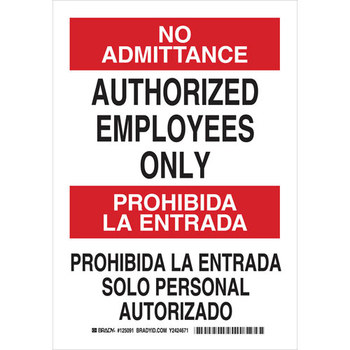 Imágen de Brady B-401 Poliesterino de alto impacto Rectángulo Blanco Inglés/Español Cartel de área restringida 125092 (Imagen principal del producto)
