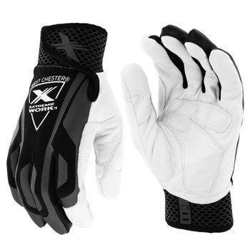 West Chester Extreme Work IndestruX 89304 Negro/Gris/Blanco 2XG Cuero/Spandex Piel de cabra Cuero/Spandex Guantes de trabajo - Pulgar montado - Longitud 9.75 pulg. - 662909-509390