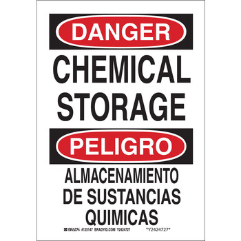 Imágen de Brady Bradyglo B-555 Aluminio Rectángulo Blanco Inglés/Español Señal de almacenamiento de productos químicos 125148 (Imagen principal del producto)