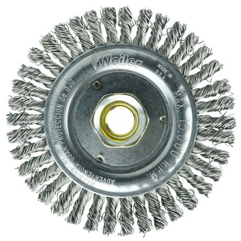 Weiler Roughneck Max 13238 Wheel Brush - 4.5 in Dia - Knotted - Stringer Bead Stainless Steel Bristle