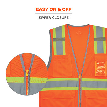 Ergodyne GloWear 8246Z Chaleco de alta visibilidad 24135 - tamaño Grande/XG - Poliéster - Naranja - ANSI clase 2