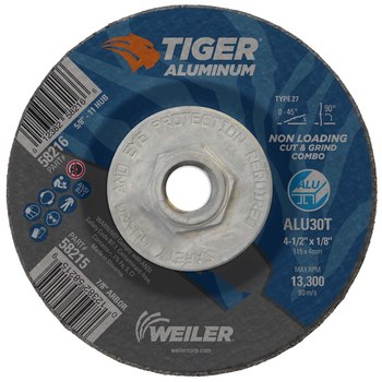Weiler Tiger Aluminum Disco de corte y esmerilado 58216 - 4-1/2 pulg - A/O óxido de aluminio AO - 30 - T