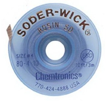 Chemtronics Soder-Wick #4 Trenza de desoldadura de revestimiento de fundente de colofonia - Azul - 0.11 pulg. x 10 pies