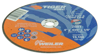 Weiler Tiger Rueda de corte 58013 - Tipo 1 (recto) - 4 pulg. - Alúmina-zirconia - 60 - T