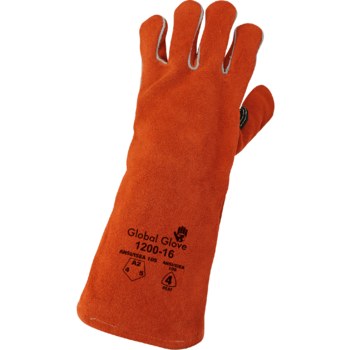 Global Glove Rojizo Universal Cuero Dividir Cuero vacuno Guantes para soldadura - Pulgar tipo ala - Longitud 16 pulg. - 1200-16