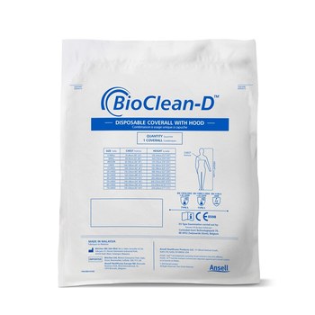 Ansell BIOCLEAN-D Mono estéril con capucha para sala limpia S-BDCHT-M - tamaño Mediano - Polietileno/polipropileno - Clase 10/ISO Clase 4 y EU GMP Grado A/B y otras salas blancas estériles - Blanco - 09155