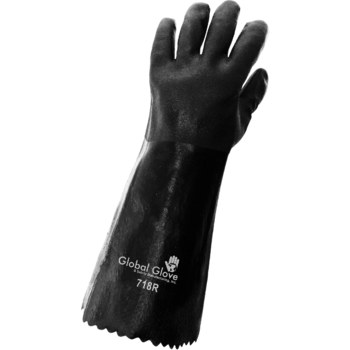 Global Glove 718R Negro Grande Jersey/PVC Guantes de trabajo - acabado Áspero - Longitud 18 pulg. - 718r lg
