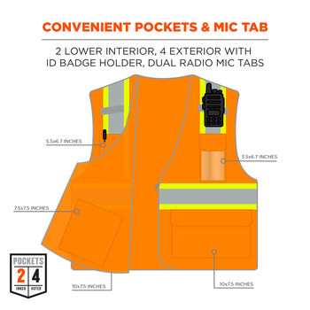 Ergodyne GloWear 8246Z Chaleco de alta visibilidad 24135 - tamaño Grande/XG - Poliéster - Naranja - ANSI clase 2