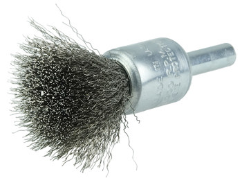Weiler Acero inoxidable Cepillo de copa - Accesorio Eje - Diámetro 1/2 pulg. - Diámetro de la cerda 0.006 pulg. - Material de la copa: recubierto - 11010