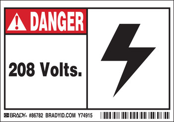 Imágen de Brady Negro/Rojo sobre blanco Rectángulo Laminado Poliéster 86782 Etiqueta de advertencia de alto voltaje (Imagen principal del producto)
