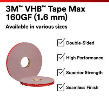 3M VHB Max-160GF Max - Alto rendimiento Gris Forro de película de cinta - 1 pulg. Anchura x 36 yd Longitud - 62 mil Espesor - 75978