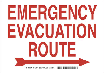 Imágen de Brady B-120 Poliéster reforzado con fibra de vidrio Rectángulo Blanco Inglés Cartel de ruta de evacuación 132164 (Imagen principal del producto)
