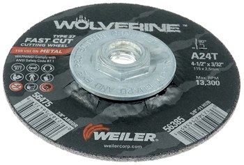 Weiler Wolverine Rueda de corte 56385 - Tipo 27 - rueda de centro hundido - 4-1/2 pulg - Óxido de aluminio - 24 - T