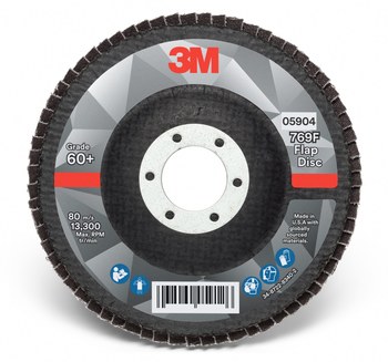 3M 769F Tipo 27 Recubierto Óxido de aluminio cerámico Disco de Aletas - Diámetro 4 1/2 pulg. - Agujero Central 7/8 pulg. - 05904