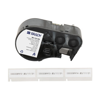 Brady FreezerBondz M4-124-490 Etiquetas criogénicas - 0.5 pulg. x 1.65 pulg. - Poliéster - Negro sobre blanco - B-490