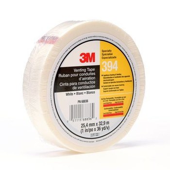 3M 394 Blanco Cinta de tela - 1 pulg. Anchura x 36 yd Longitud - 4 mil Espesor - Un solo lado Adhesiva - 68836