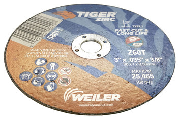 Weiler Tiger Rueda de corte 58011 - Tipo 1 (recto) - 3 pulg. - Alúmina-zirconia - 60 - T