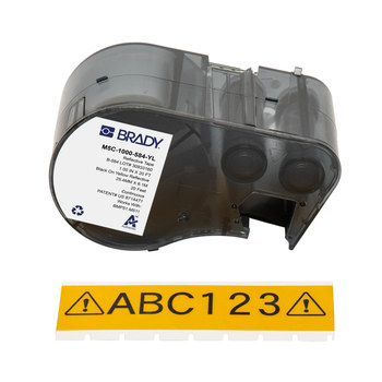 Brady M5C-1000-584-YL Etiquetas retro reflectantes para todo tipo de clima - 1 pulg. x 20 pies - Plástico - Negro sobre amarillo - B-584