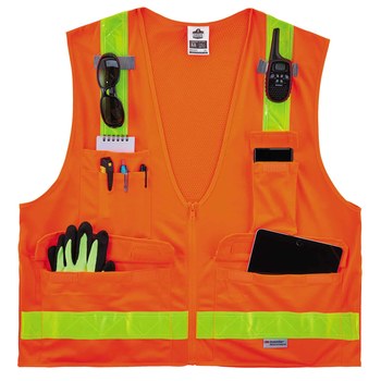 Ergodyne Glowear 8250ZHG Chaleco de alta visibilidad 21433 - tamaño Pequeño/Mediano - Poliéster - Naranja de alta visibilidad - ANSI clase 2